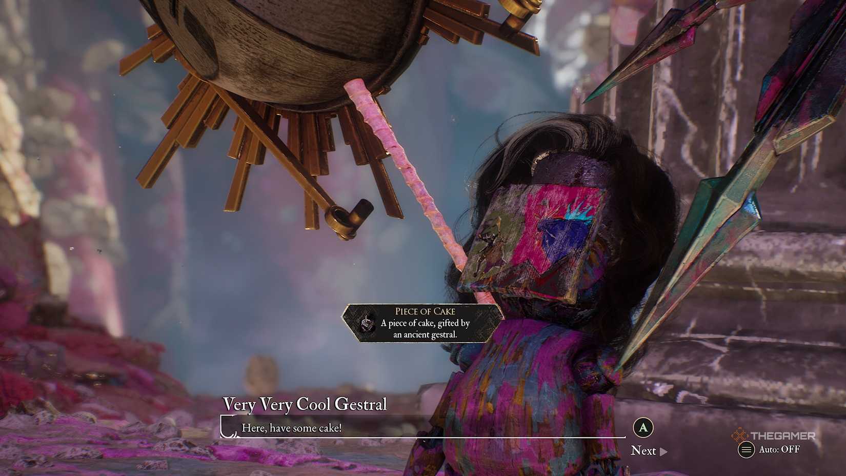 The Very Very Cool Gestral giving you a piece of cake in Clair Obscur Expedition 33.