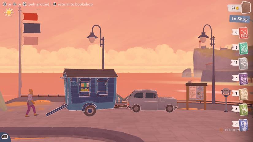 A small scene at sunset in a bookstore.
