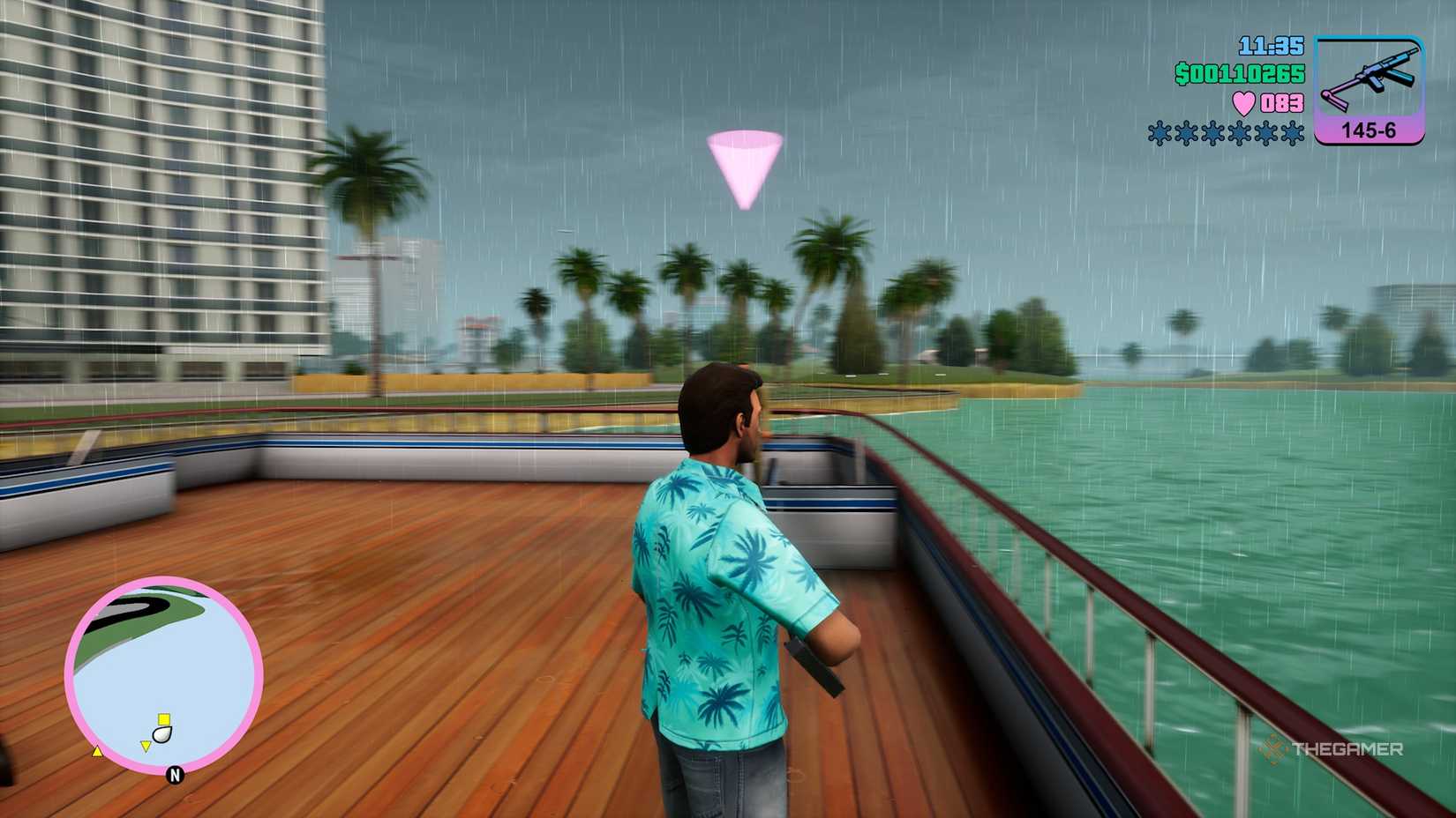 Tommy on the ship in Grand Theft Auto Vice City.
