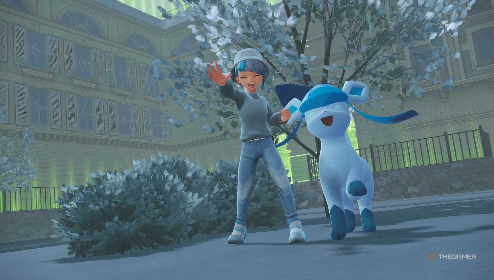 Trainer poses with Gleeson in Pokemon Legends ZA.