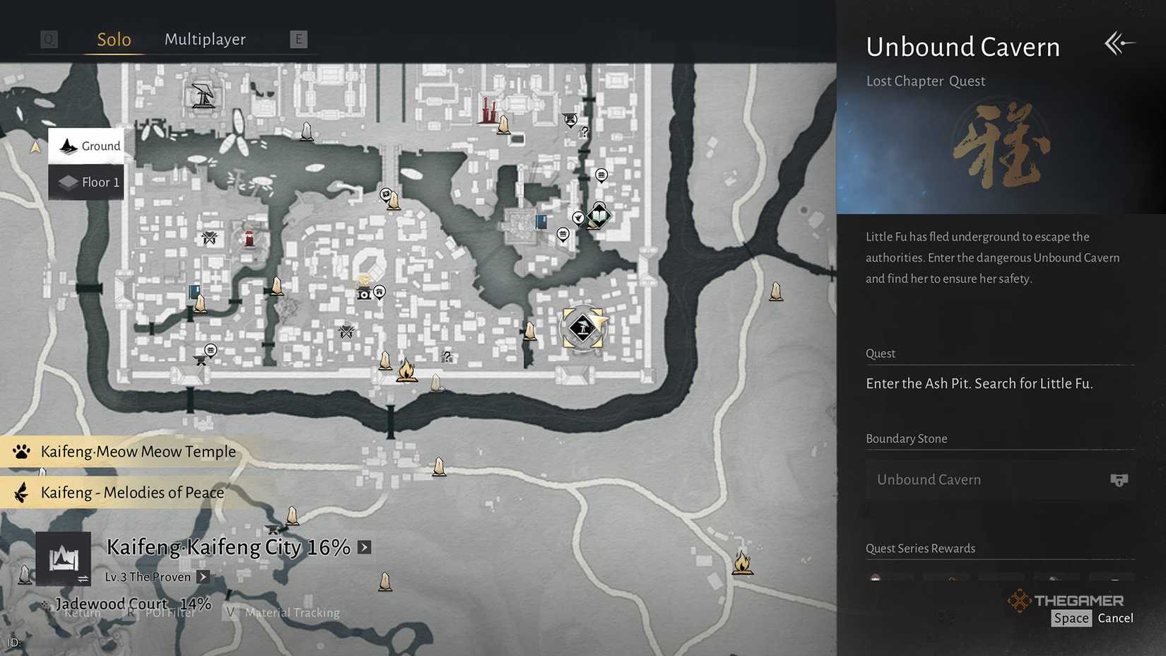The quest start location for Unbound Cavern in Where Winds Meet.
