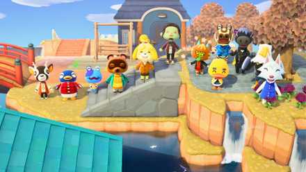 Vilager posed with all his Animal Crossing villagers in Animal Crossing New Horizons.