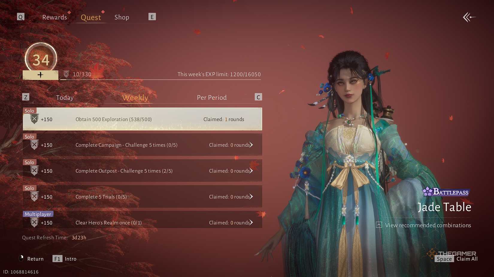 Where Winds Meet Battle Pass quests menu.