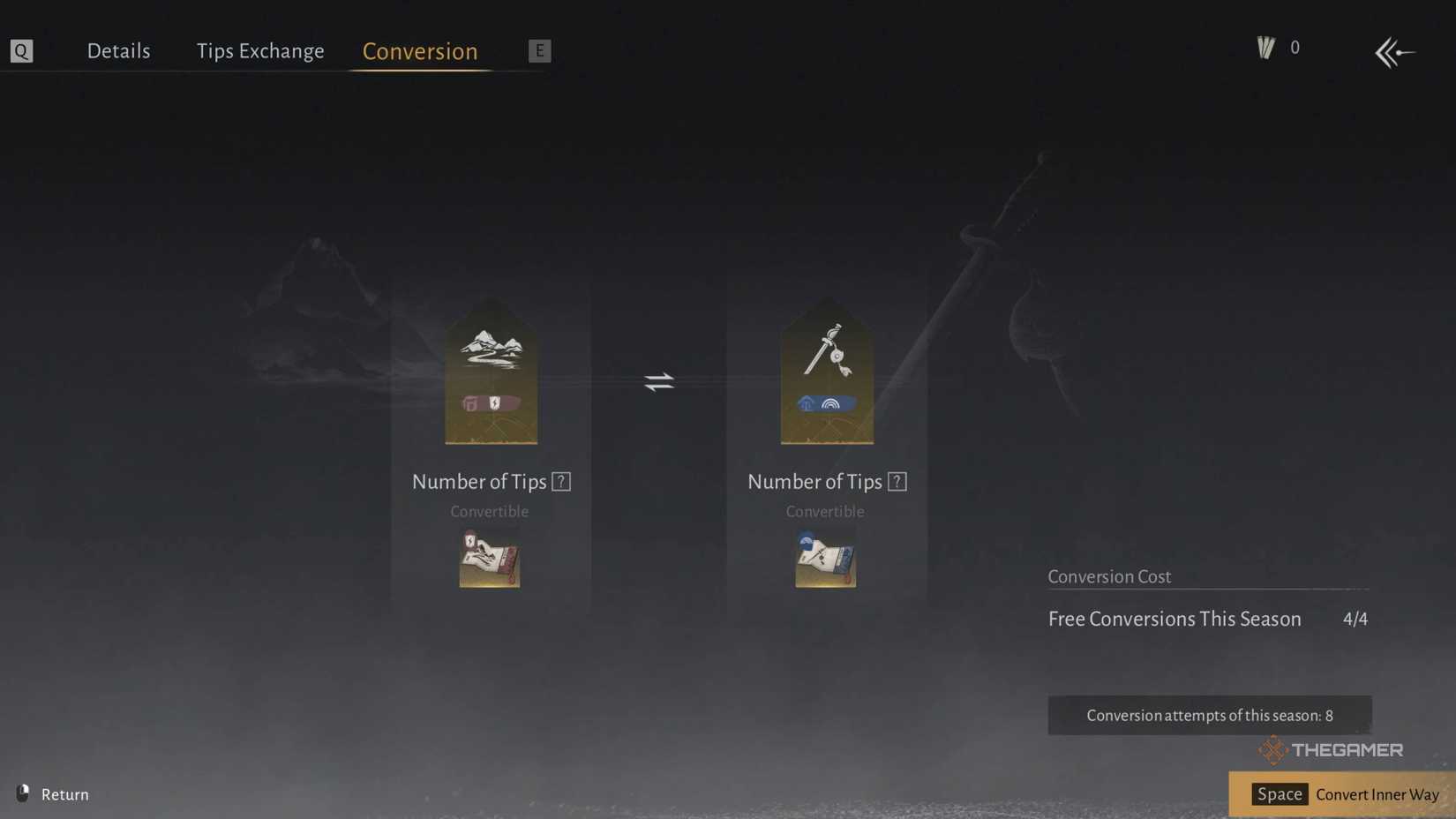 Where the Wind Meets Tip Conversion Menu.