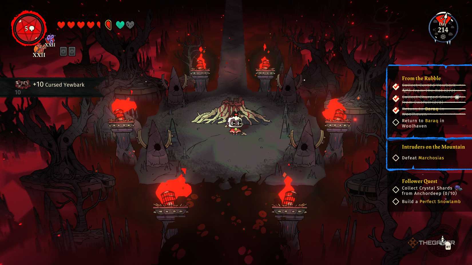 Player farming new materials in Cult of the Lamb: Woolhaven.