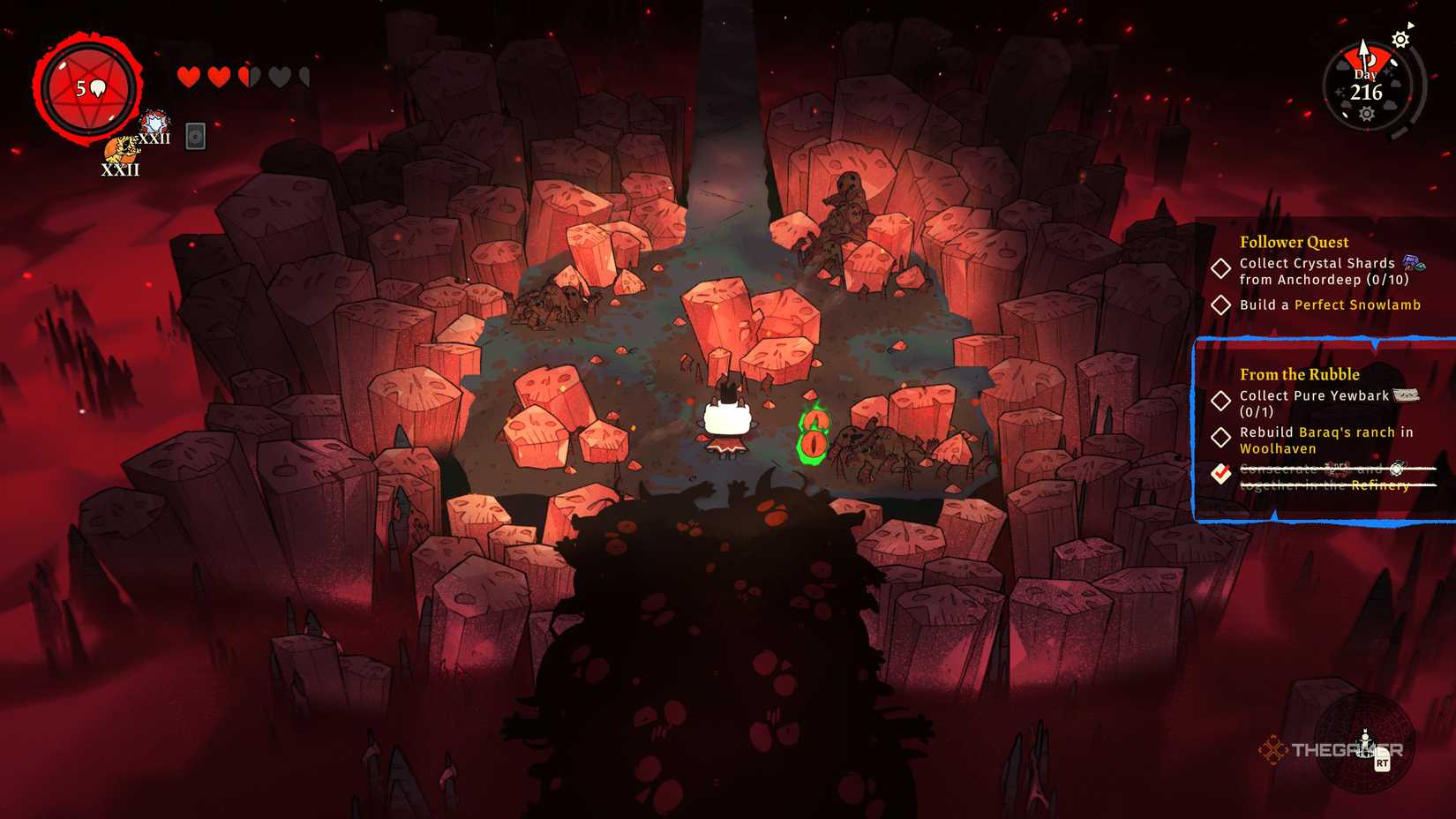 Player farming new materials in Cult of the Lamb: Woolhaven.