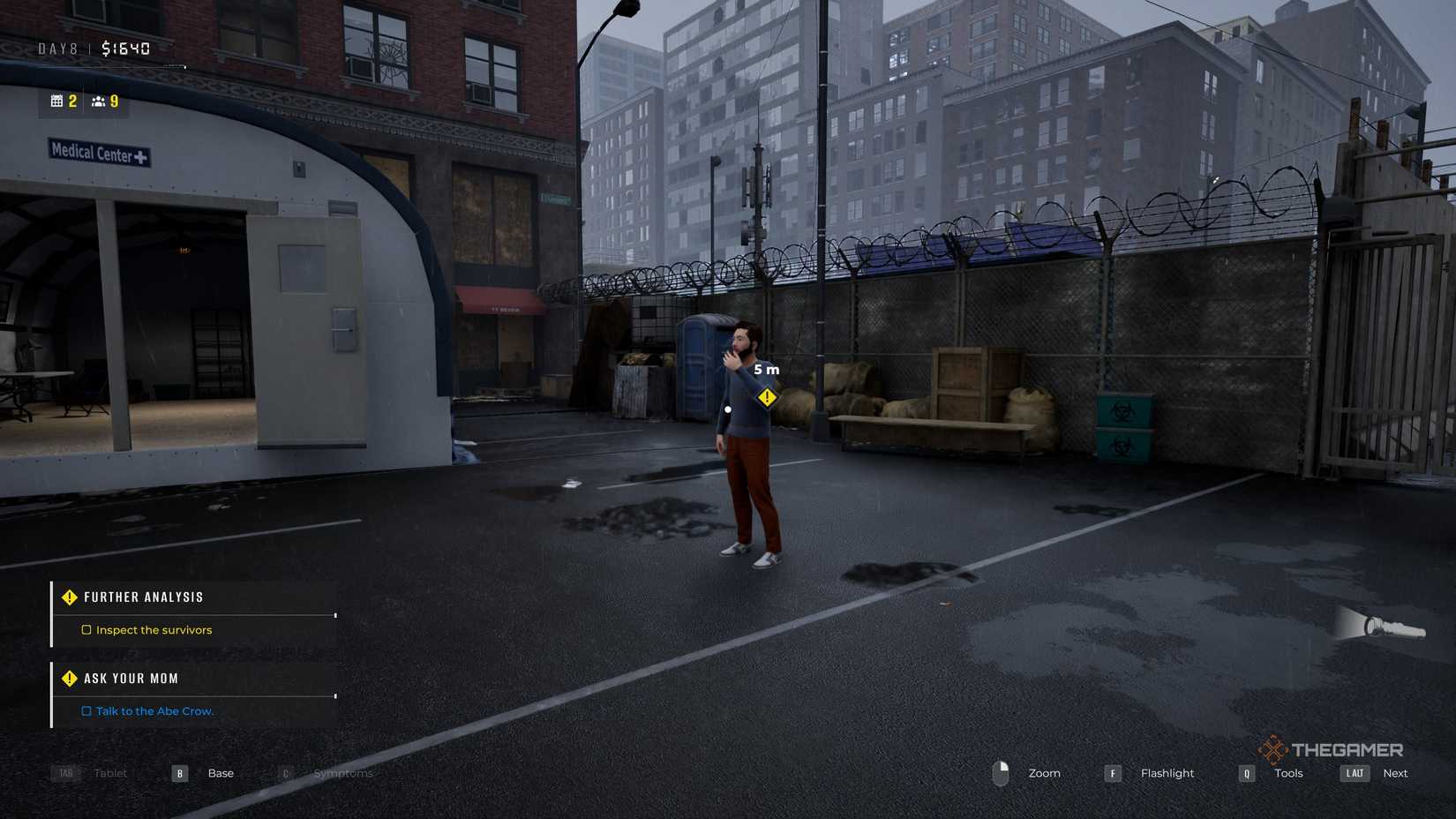 A player looking for graffiti for the Ask Your Mom quest in Quarantine Zone: The Last Check.