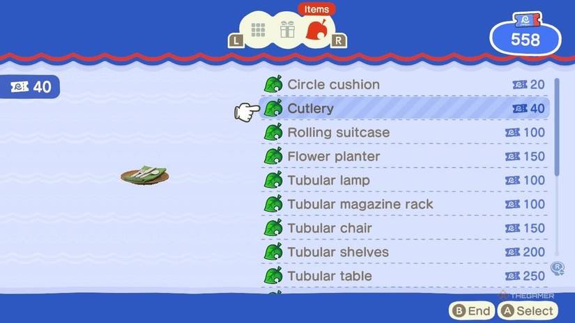 A bit of cutlery for sale at the souvenir shop at the Hotel Resort in Animal Crossing New Horizons in the 3.0 update.