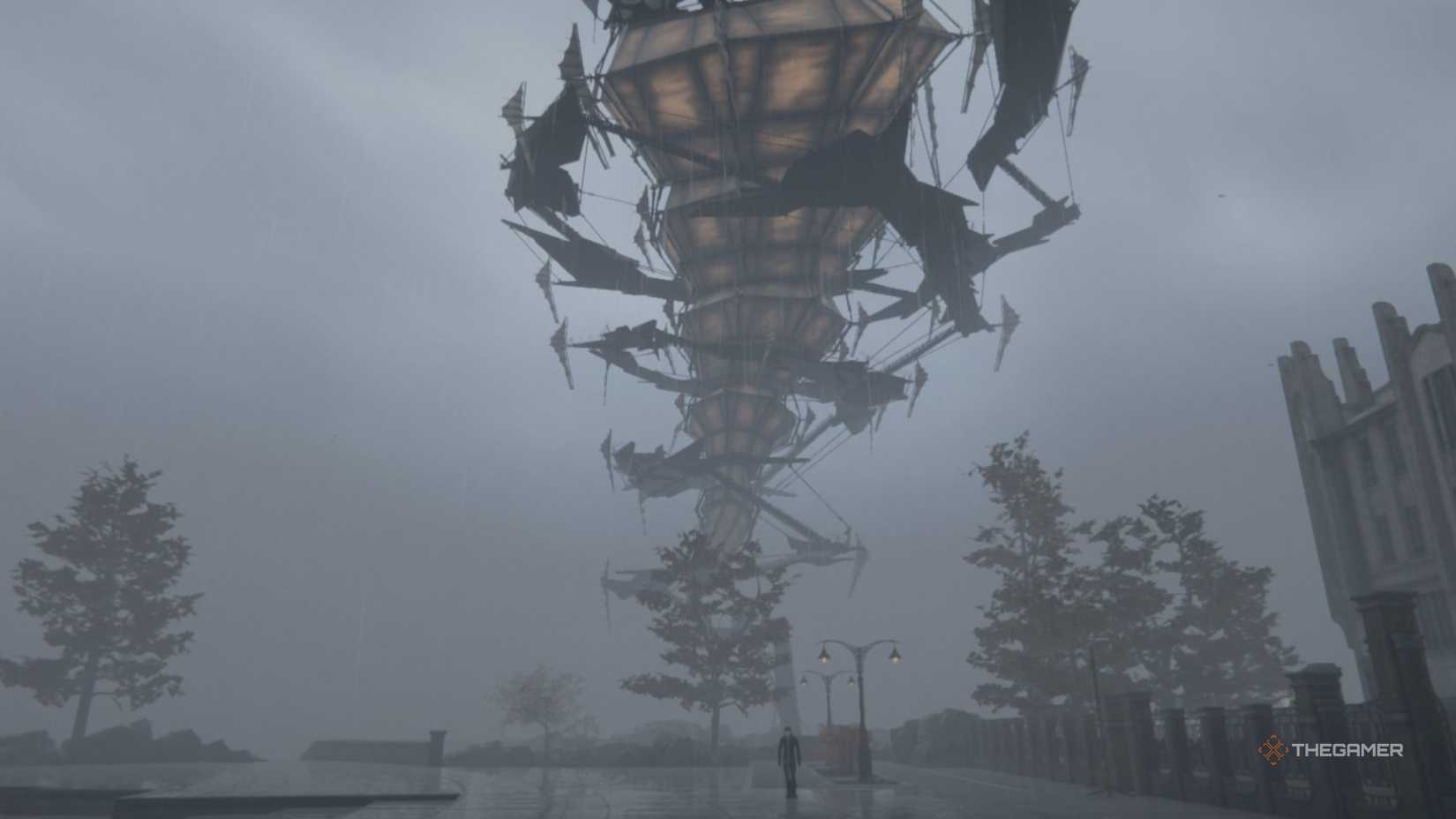A distant view of the Polyhedron, a giant physics-defying building in Pathologic 3.