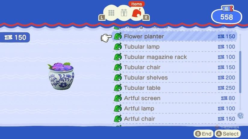 Flower pot for sale in the gift shop at the Hotel Resort in Animal Crossing New Horizons in update 3.0.