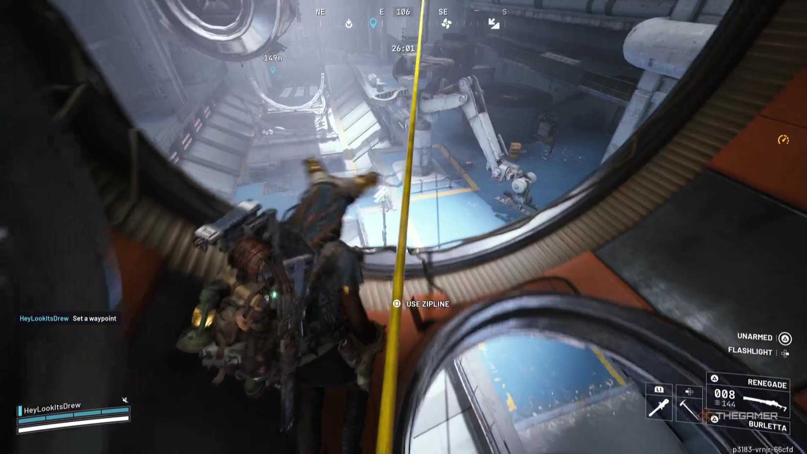 The player is going through a tube in Arc Raiders.