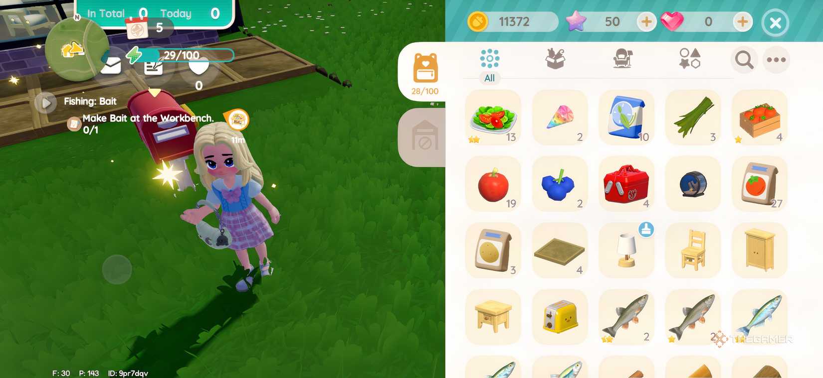 A player's inventory in Heartopia.