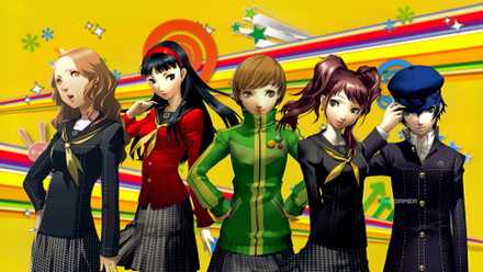 Ai Ebihara, Yukiko Amagi, Chie Satonaka, Rise Kujikawa and Naoto Shirogane as the best romance options in Persona 4 in front of a Persona 4 Golden background.