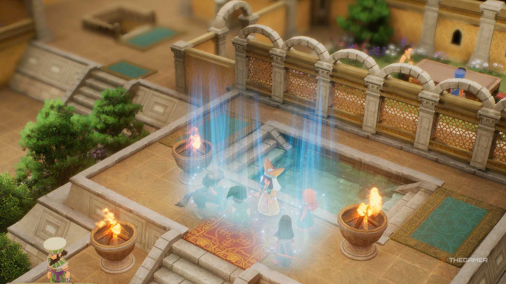 A full party changing summons at Alltrades Abbey in Dragon Quest 7 Reimagined.