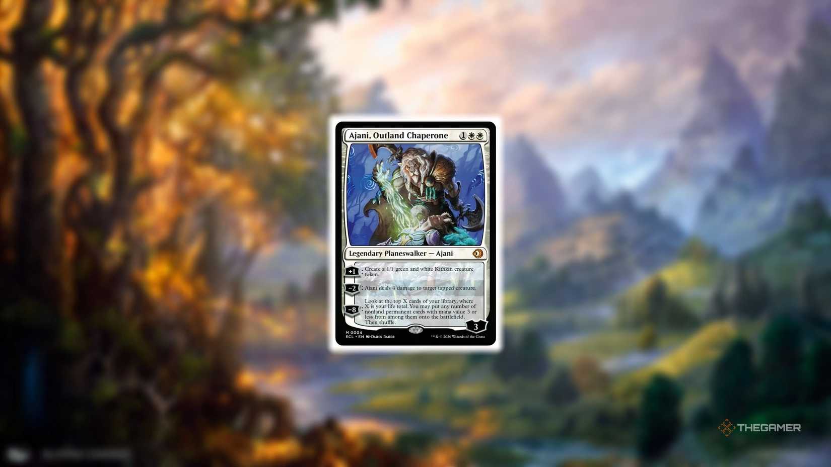 Anjani Outland Chaperone card art from MTG Lorwyn Eclipsed against a plain.