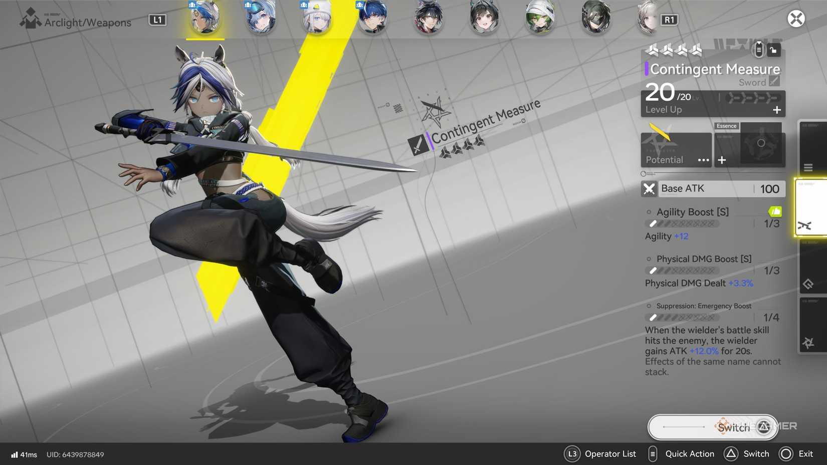 This is Arclight's weapon screen in Arknights Endfield.