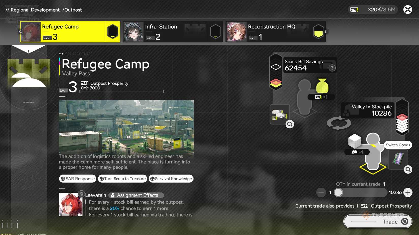 Arknights Endfield outpost management screen.