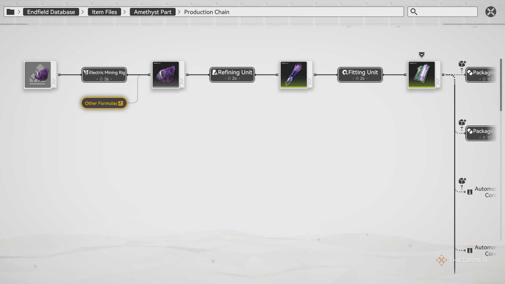 Arknight's Endfield showing the process of making Amethyst Parts.