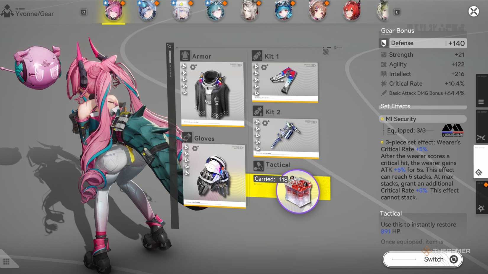 Arknight's Endfield Yvonne on her equipment screen.