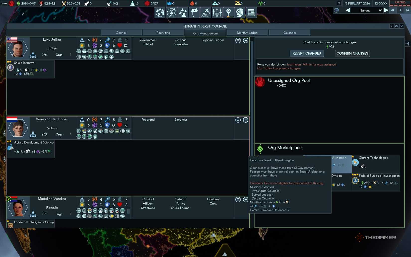 Failing to take control of an org like Humanity First in Terra Invicta.