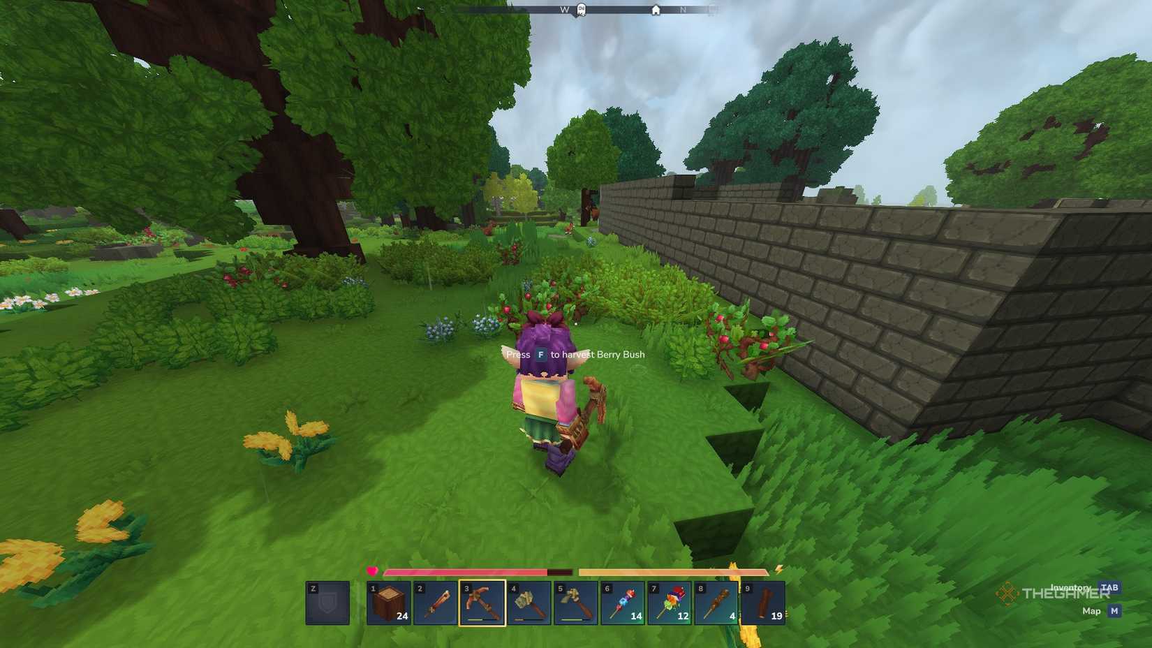 Berries and horses outside a base under construction in Hytale.