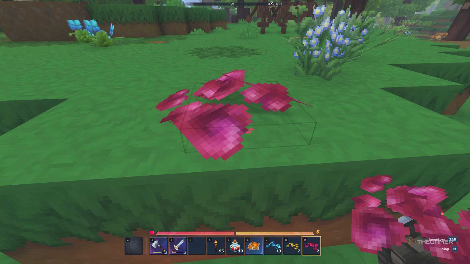 Blood Petals on the grass in Hytale.