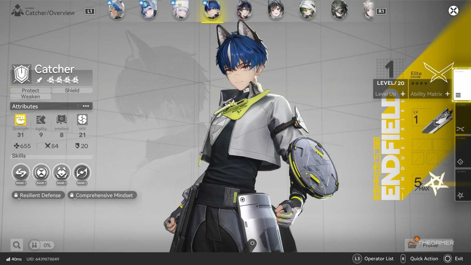 Overview of Catcher in Arknights Endfield.