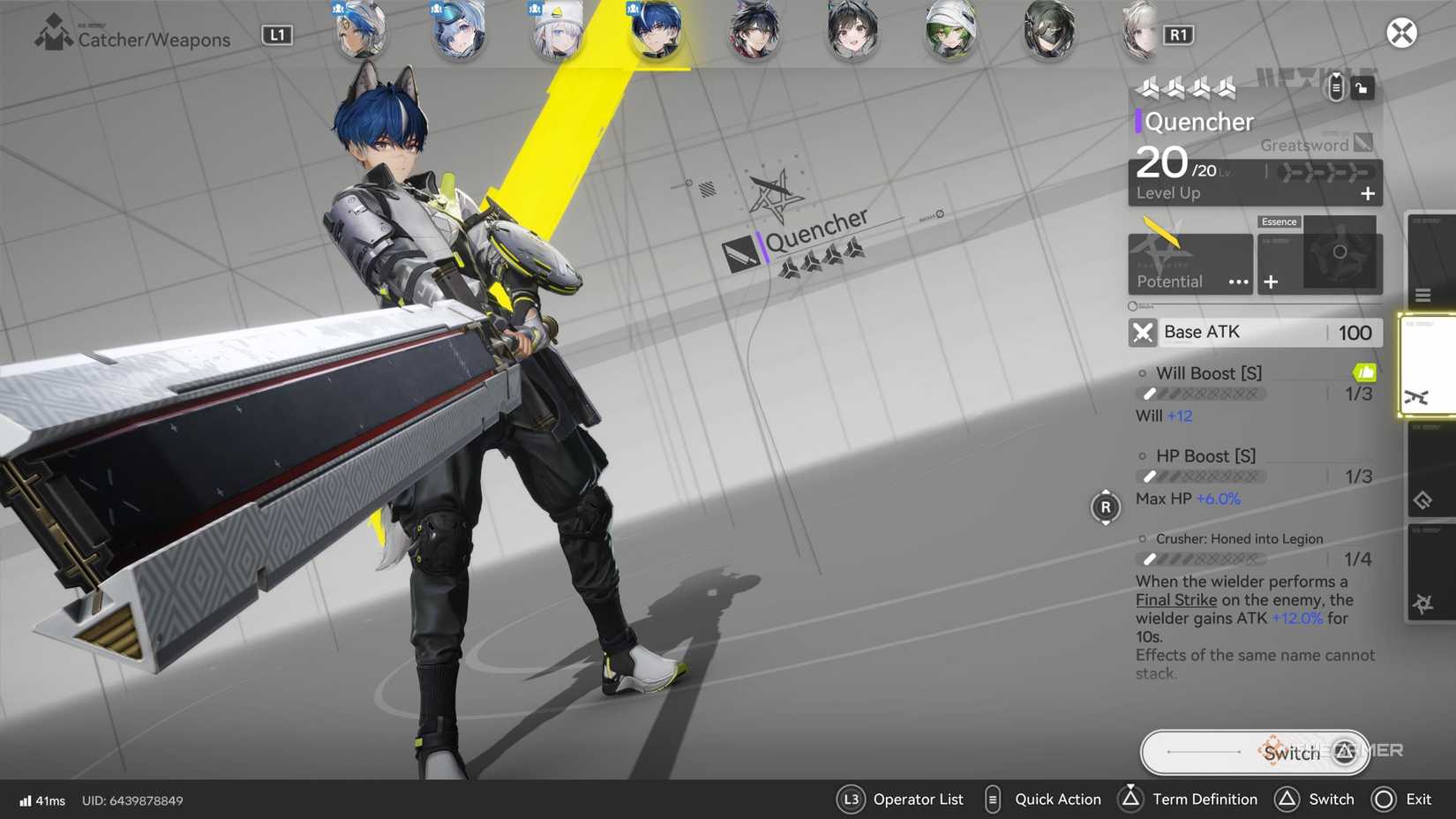 Catcher's weapon screen in Arknights Endfield.