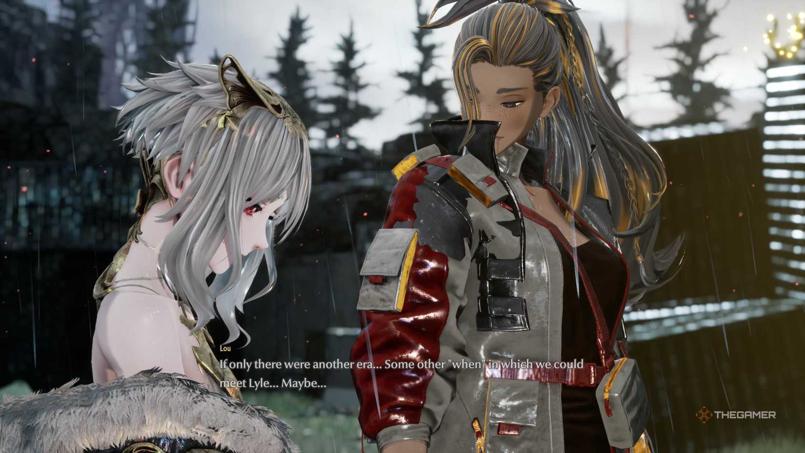Lou talks about finding Lyle in another era in Code Vein 2.
