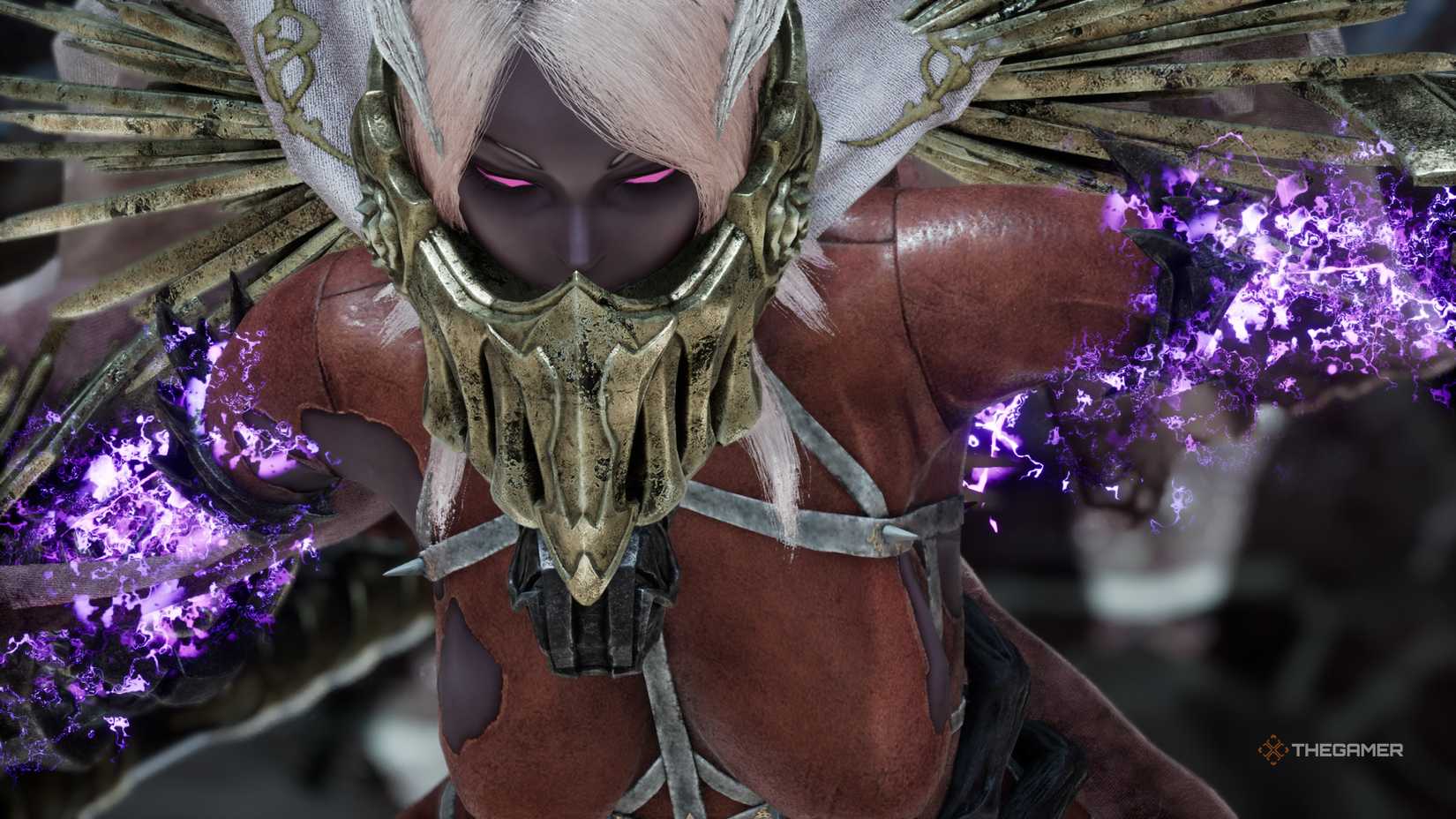 Pioneer Queen Imogen looks straight ahead in Code Vein 2.