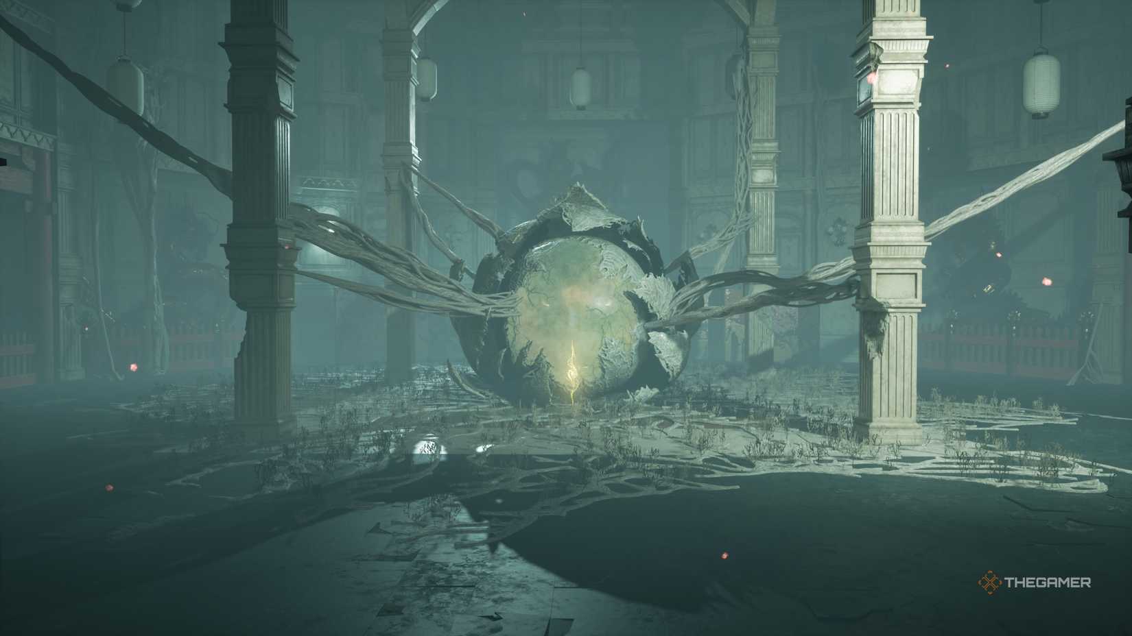 The cocoon of Hero Zenon in Code Vein 2.