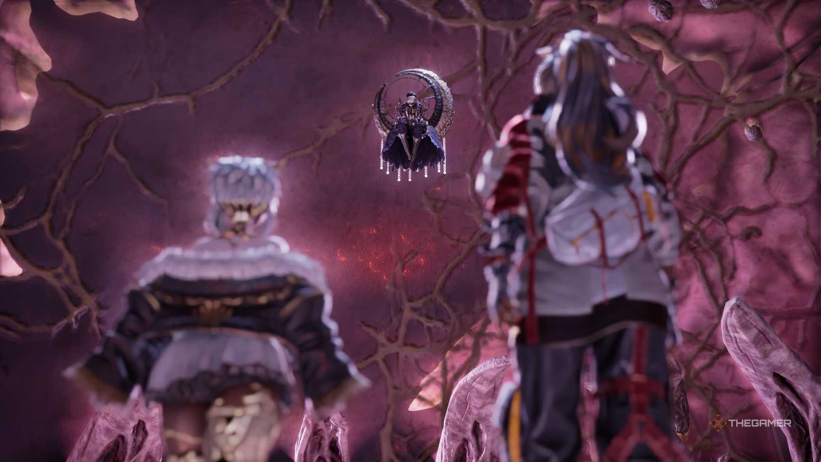 Descending towards hero Valentin Lowe and the player.