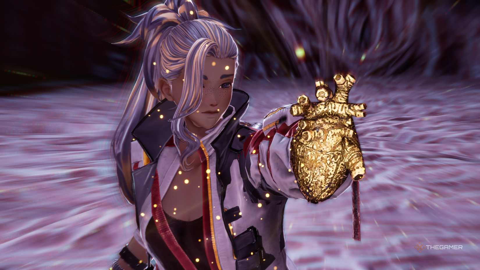 The player grabbing a golden heart in code vein 2.