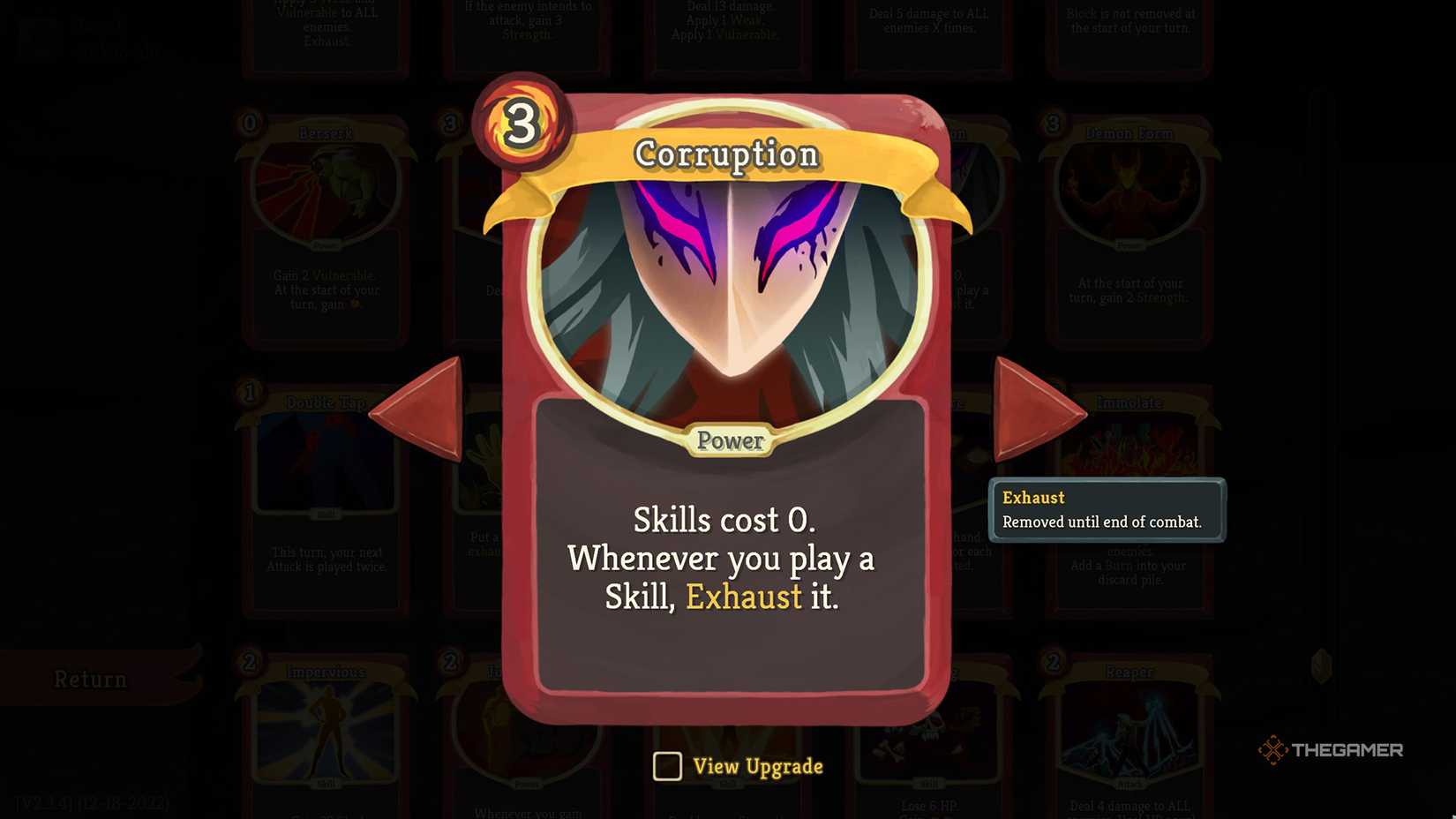 Corruption power card details in Slay the Spire.