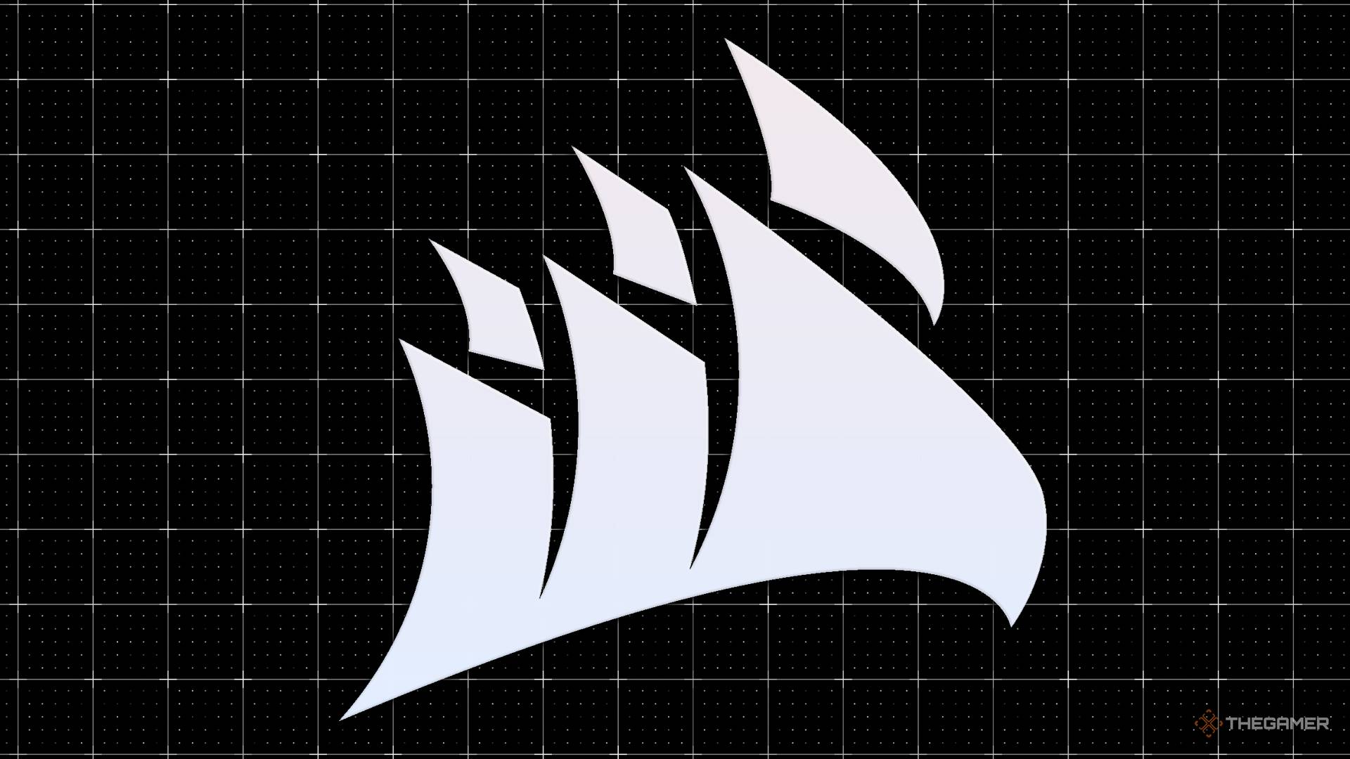 Corsair logo over a black grid.