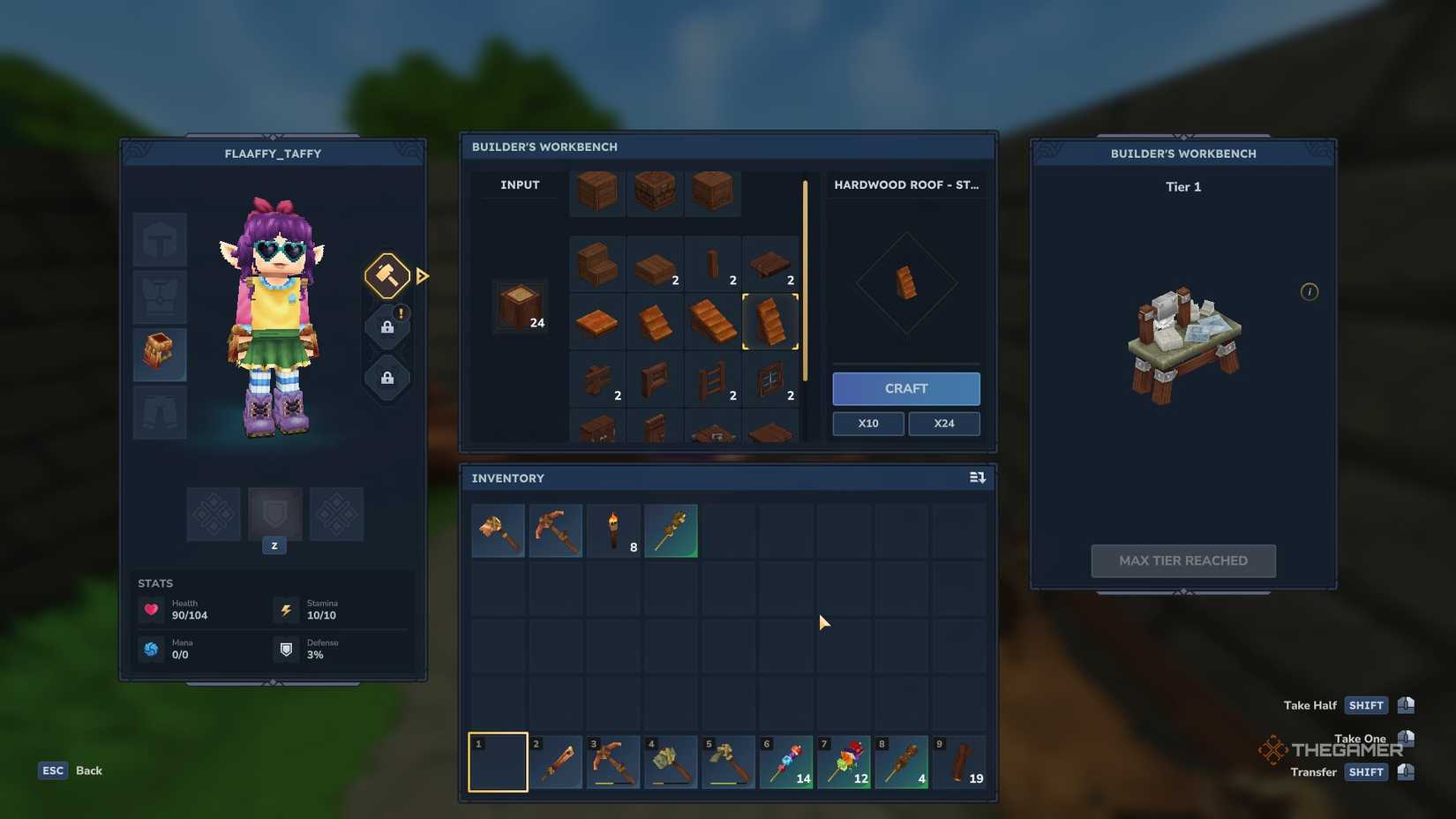 Crafting Hardwood building materials in Hytale.