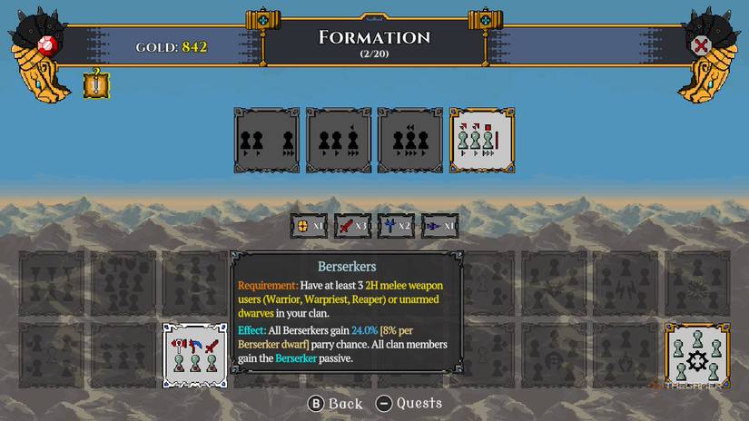 Complete Formation List For Dwarves: Glory, Death And Loot