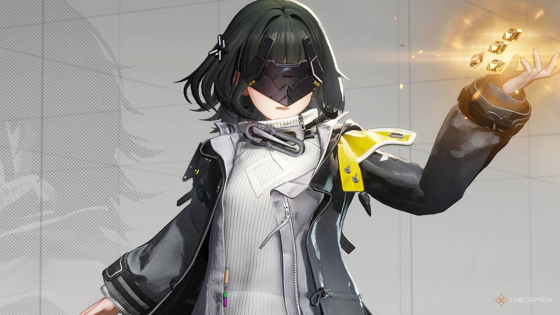 Redministrator female variant with original powers, character with black suit and face mask in Arknights_ Endfield.-1