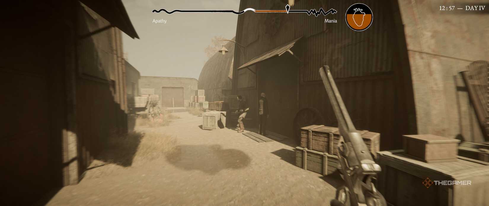 Encountering the two bandits outside the Bad Grief hideout in Pathologic 3.