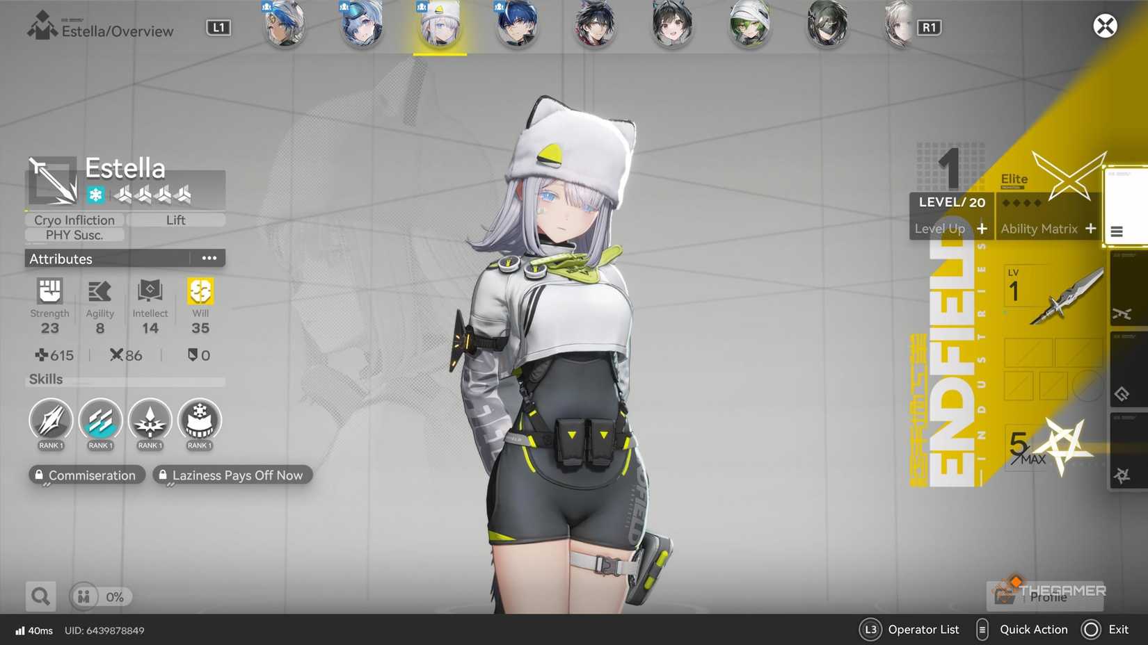 Overview of Estella in Arknights Endfield.