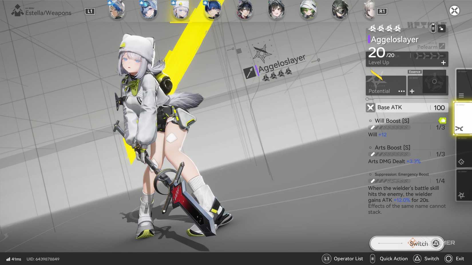 Estella uses Aggeloslayer in Arknights Endfield.