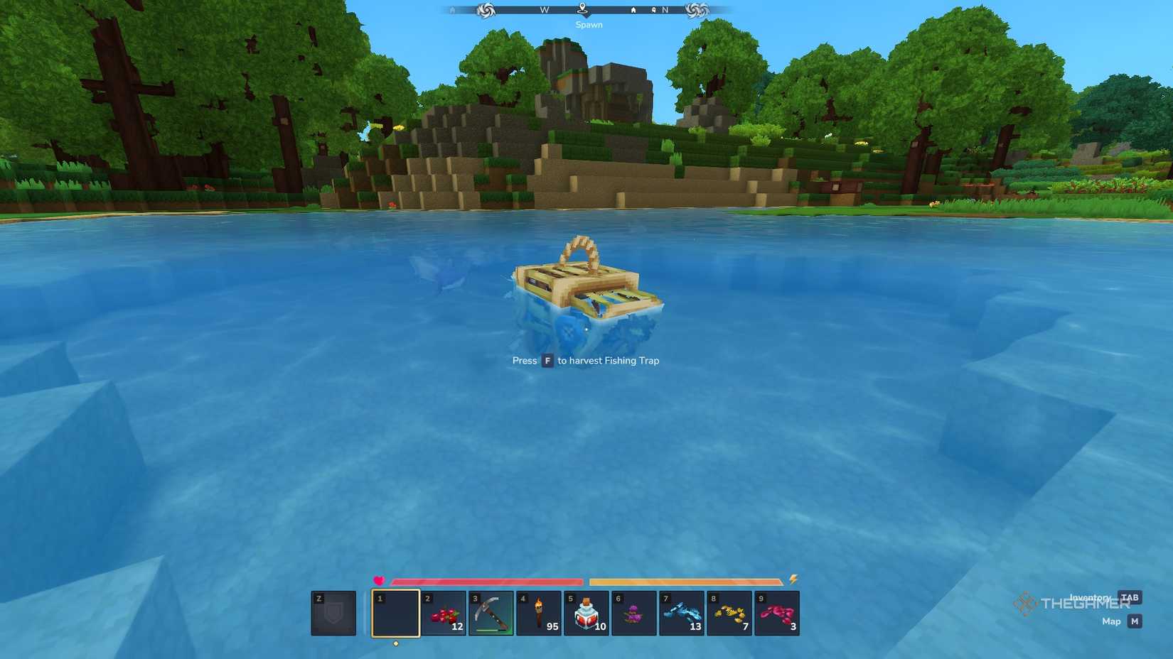 Harvests fish from a trap in Hytale.