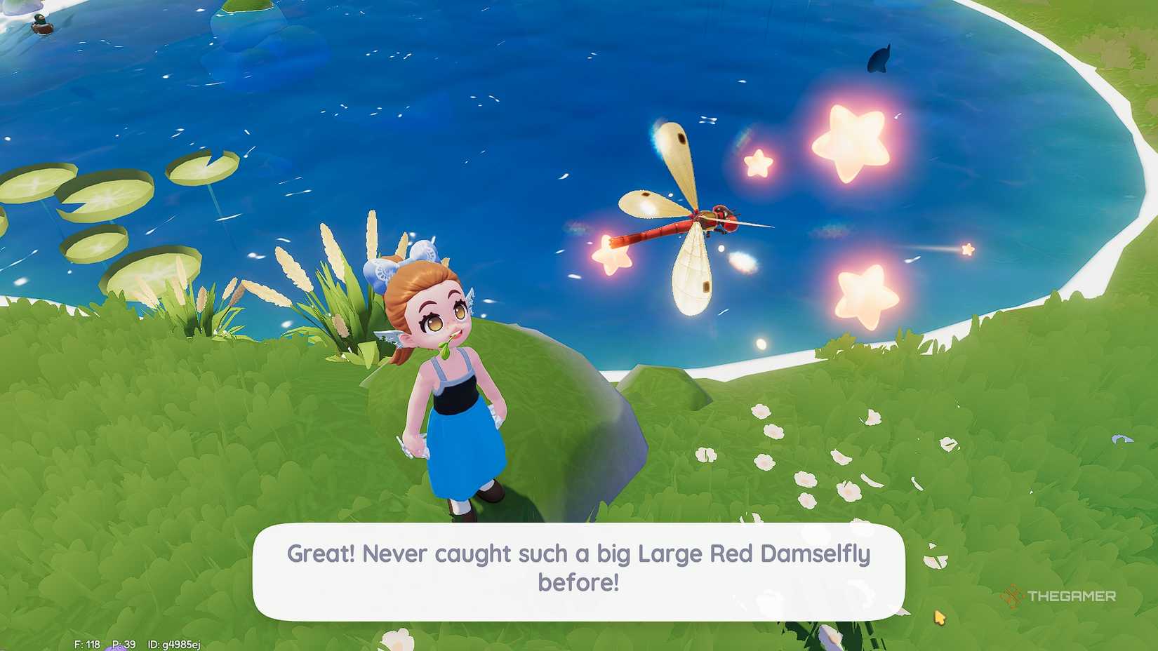 Heartopia Catch a large dragonfly in a field.