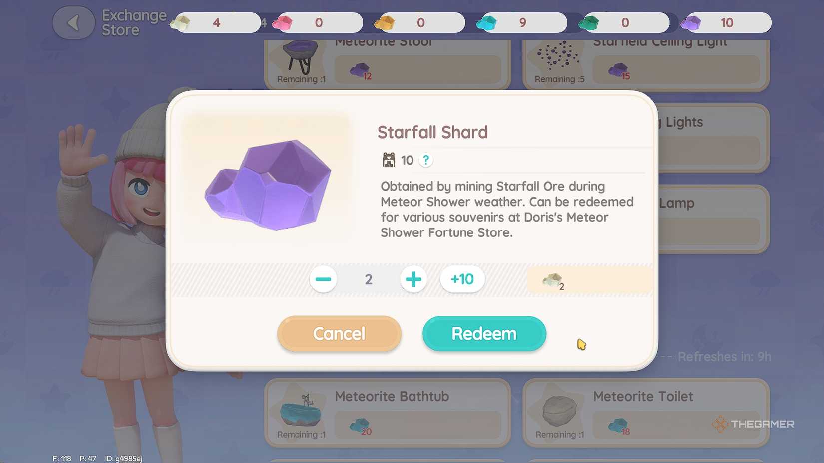 Heartopia Checking the Starfall Shard in your inventory.