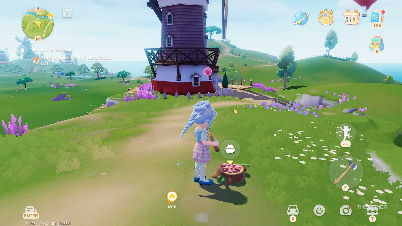 Heartopia Filling the animal trough with meat at the windmill.