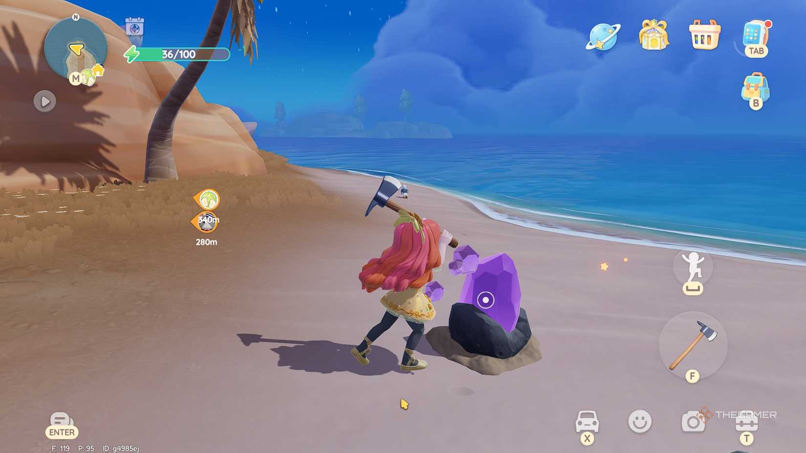 Heartopia Mining a purple starfall shard node.