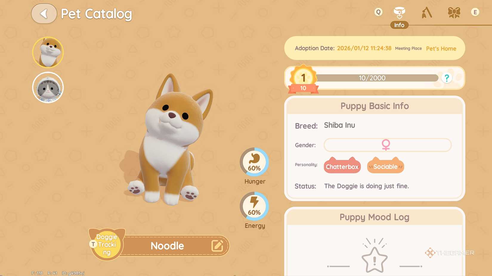 Heartopia pet catalog with Shiba Inu on offer.