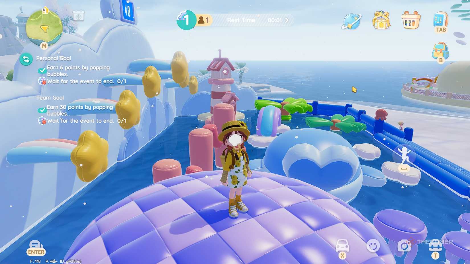 Heartopia Popping bubbles in a bubble machine on the beach.