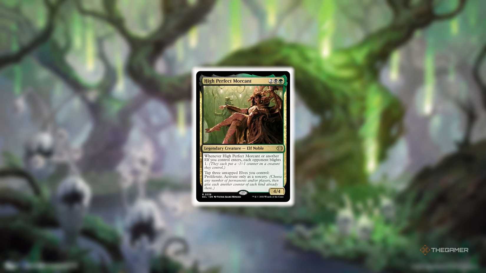 High Perfect Morcant card art from MTG Lorwyn Eclipsed against a swamp background.