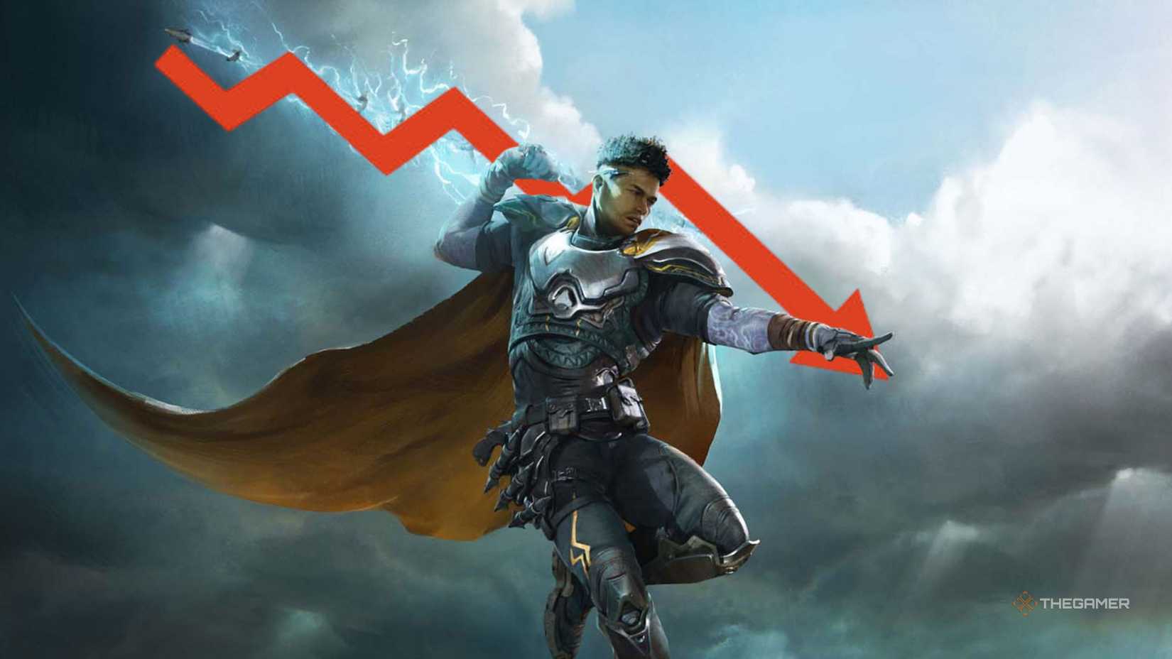 Highguard character with trending down bar